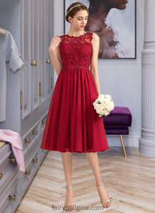 Karissa A-Line Scoop Neck Knee-Length Chiffon Lace Bridesmaid Dress With Beading Sequins XXCP0013208