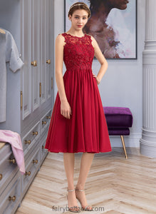 Karissa A-Line Scoop Neck Knee-Length Chiffon Lace Bridesmaid Dress With Beading Sequins XXCP0013208