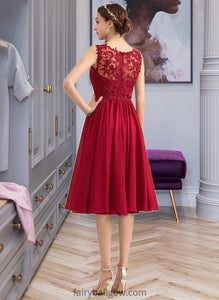 Karissa A-Line Scoop Neck Knee-Length Chiffon Lace Bridesmaid Dress With Beading Sequins XXCP0013208