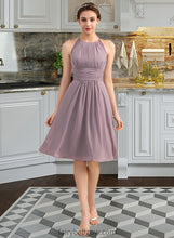 Load image into Gallery viewer, Ruby A-Line Scoop Neck Knee-Length Chiffon Lace Bridesmaid Dress With Ruffle XXCP0013209