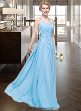 Load image into Gallery viewer, Meghan A-Line V-neck Floor-Length Chiffon Bridesmaid Dress With Ruffle Bow(s) XXCP0013211