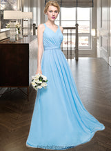 Load image into Gallery viewer, Meghan A-Line V-neck Floor-Length Chiffon Bridesmaid Dress With Ruffle Bow(s) XXCP0013211