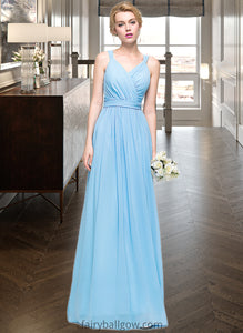 Meghan A-Line V-neck Floor-Length Chiffon Bridesmaid Dress With Ruffle Bow(s) XXCP0013211