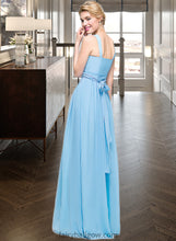 Load image into Gallery viewer, Meghan A-Line V-neck Floor-Length Chiffon Bridesmaid Dress With Ruffle Bow(s) XXCP0013211