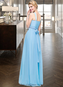 Meghan A-Line V-neck Floor-Length Chiffon Bridesmaid Dress With Ruffle Bow(s) XXCP0013211