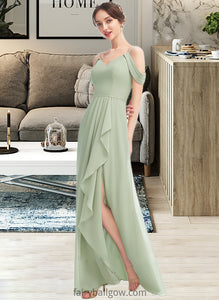 Samantha A-Line V-neck Floor-Length Bridesmaid Dress With Ruffle Split Front XXCP0013213