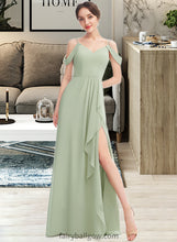 Load image into Gallery viewer, Samantha A-Line V-neck Floor-Length Bridesmaid Dress With Ruffle Split Front XXCP0013213