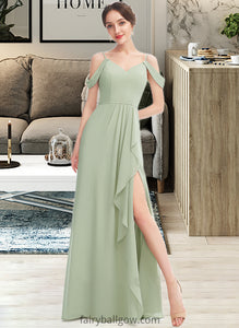 Samantha A-Line V-neck Floor-Length Bridesmaid Dress With Ruffle Split Front XXCP0013213