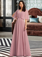 Load image into Gallery viewer, Ursula A-Line V-neck Floor-Length Bridesmaid Dress With Ruffle XXCP0013214