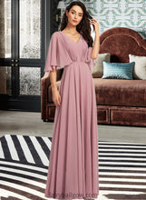 Load image into Gallery viewer, Ursula A-Line V-neck Floor-Length Bridesmaid Dress With Ruffle XXCP0013214