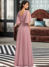 Load image into Gallery viewer, Ursula A-Line V-neck Floor-Length Bridesmaid Dress With Ruffle XXCP0013214