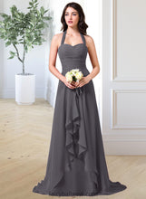 Load image into Gallery viewer, Marlee A-Line Halter Sweep Train Chiffon Bridesmaid Dress With Bow(s) Cascading Ruffles XXCP0013217