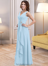 Load image into Gallery viewer, Giselle Chiffon V-neck Floor-length A-Line Bridesmaid Dress With Crystal Brooch And Cascading Ruffles XXCP0013219