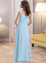 Load image into Gallery viewer, Giselle Chiffon V-neck Floor-length A-Line Bridesmaid Dress With Crystal Brooch And Cascading Ruffles XXCP0013219