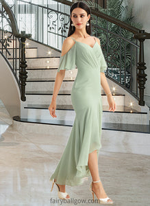 Viviana Trumpet/Mermaid V-neck Asymmetrical Bridesmaid Dress With Ruffle XXCP0013222