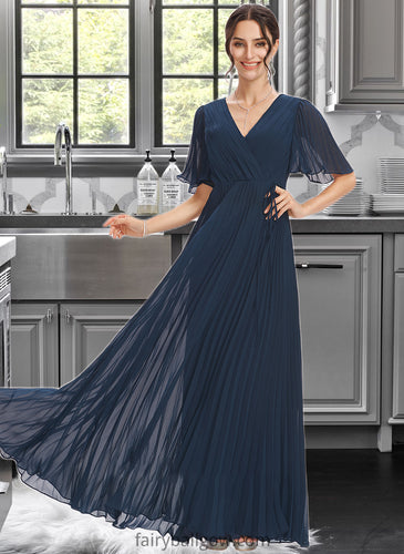 Kadence A-Line V-neck Floor-Length Bridesmaid Dress With Ruffle XXCP0013223