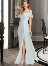 Load image into Gallery viewer, Jimena A-Line Off-the-Shoulder Floor-Length Chiffon Bridesmaid Dress With Beading Split Front Cascading Ruffles XXCP0013226