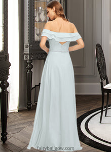 Jimena A-Line Off-the-Shoulder Floor-Length Chiffon Bridesmaid Dress With Beading Split Front Cascading Ruffles XXCP0013226