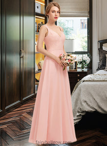 Leilani A-Line V-neck Floor-Length Chiffon Lace Bridesmaid Dress XXCP0013227