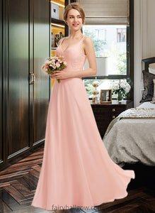 Leilani A-Line V-neck Floor-Length Chiffon Lace Bridesmaid Dress XXCP0013227