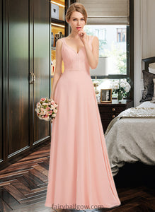 Leilani A-Line V-neck Floor-Length Chiffon Lace Bridesmaid Dress XXCP0013227