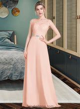 Load image into Gallery viewer, Myah A-Line Scoop Neck Floor-Length Chiffon Lace Bridesmaid Dress With Beading Bow(s) XXCP0013229