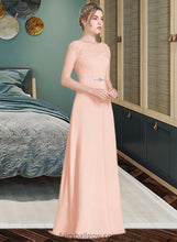 Load image into Gallery viewer, Myah A-Line Scoop Neck Floor-Length Chiffon Lace Bridesmaid Dress With Beading Bow(s) XXCP0013229