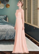 Load image into Gallery viewer, Myah A-Line Scoop Neck Floor-Length Chiffon Lace Bridesmaid Dress With Beading Bow(s) XXCP0013229