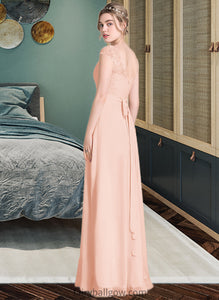 Myah A-Line Scoop Neck Floor-Length Chiffon Lace Bridesmaid Dress With Beading Bow(s) XXCP0013229