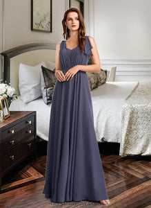 Martha A-Line V-neck Floor-Length Bridesmaid Dress With Ruffle XXCP0013230