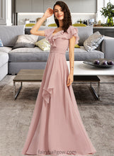 Load image into Gallery viewer, Meghan A-Line V-neck Floor-Length Bridesmaid Dress With Ruffle Split Front XXCP0013234