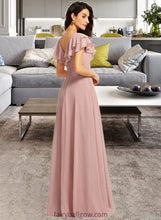 Load image into Gallery viewer, Meghan A-Line V-neck Floor-Length Bridesmaid Dress With Ruffle Split Front XXCP0013234