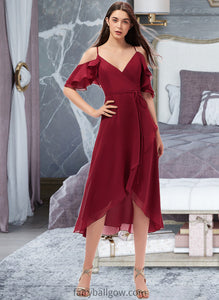 Taniya A-Line V-neck Asymmetrical Chiffon Bridesmaid Dress With Cascading Ruffles XXCP0013236