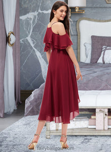 Taniya A-Line V-neck Asymmetrical Chiffon Bridesmaid Dress With Cascading Ruffles XXCP0013236