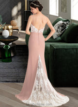 Load image into Gallery viewer, Margaret Trumpet/Mermaid Sweetheart Sweep Train Chiffon Lace Bridesmaid Dress XXCP0013237