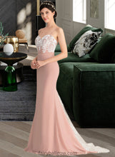 Load image into Gallery viewer, Margaret Trumpet/Mermaid Sweetheart Sweep Train Chiffon Lace Bridesmaid Dress XXCP0013237