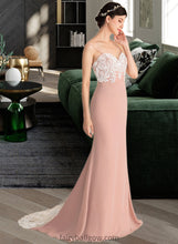 Load image into Gallery viewer, Margaret Trumpet/Mermaid Sweetheart Sweep Train Chiffon Lace Bridesmaid Dress XXCP0013237