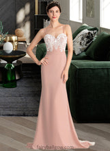 Load image into Gallery viewer, Margaret Trumpet/Mermaid Sweetheart Sweep Train Chiffon Lace Bridesmaid Dress XXCP0013237