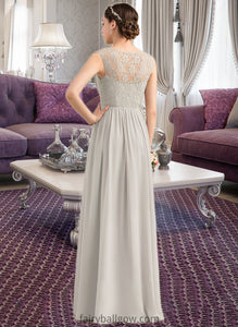 Nia A-Line V-neck Floor-Length Chiffon Lace Bridesmaid Dress With Ruffle XXCP0013238