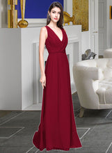 Load image into Gallery viewer, Jocelyn A-line V-Neck Floor-Length Chiffon Bridesmaid Dress With Ruffle XXCP0013240