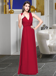 Jocelyn A-line V-Neck Floor-Length Chiffon Bridesmaid Dress With Ruffle XXCP0013240