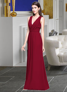 Jocelyn A-line V-Neck Floor-Length Chiffon Bridesmaid Dress With Ruffle XXCP0013240