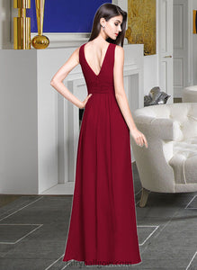 Jocelyn A-line V-Neck Floor-Length Chiffon Bridesmaid Dress With Ruffle XXCP0013240