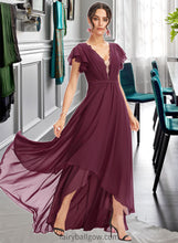 Load image into Gallery viewer, Seraphina A-Line V-neck Asymmetrical Bridesmaid Dress With Lace Cascading Ruffles XXCP0013243