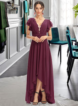 Load image into Gallery viewer, Seraphina A-Line V-neck Asymmetrical Bridesmaid Dress With Lace Cascading Ruffles XXCP0013243