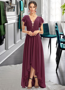 Seraphina A-Line V-neck Asymmetrical Bridesmaid Dress With Lace Cascading Ruffles XXCP0013243