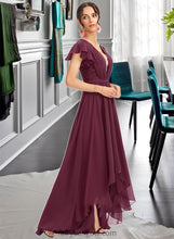 Load image into Gallery viewer, Seraphina A-Line V-neck Asymmetrical Bridesmaid Dress With Lace Cascading Ruffles XXCP0013243