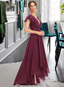 Seraphina A-Line V-neck Asymmetrical Bridesmaid Dress With Lace Cascading Ruffles XXCP0013243