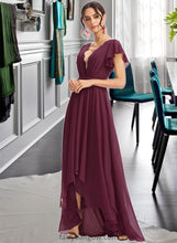 Load image into Gallery viewer, Seraphina A-Line V-neck Asymmetrical Bridesmaid Dress With Lace Cascading Ruffles XXCP0013243