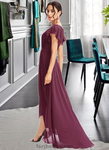 Seraphina A-Line V-neck Asymmetrical Bridesmaid Dress With Lace Cascading Ruffles XXCP0013243